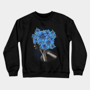 Black and white girl with color beautiful flowers in her head. Crewneck Sweatshirt